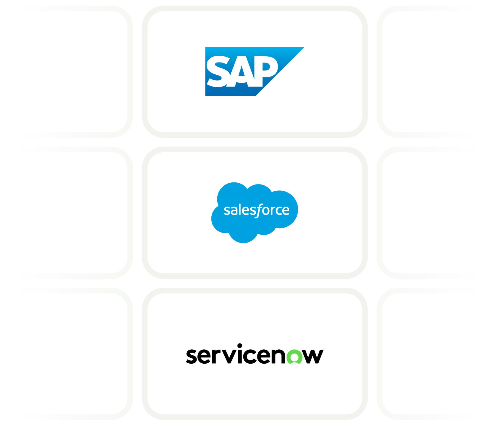 Integrations graphic with sap service now and salesforce logos