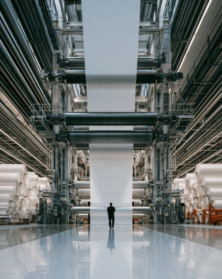 Inside flexible materials manufacturing warehouse