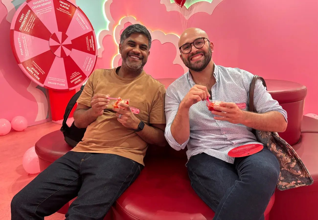 Two Pricefx employees enjoying ice cream at the Museum of Ice Cream in Chicago