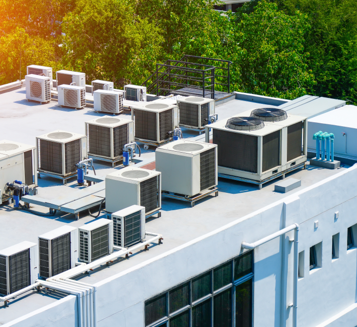 Rooftop HVAC units on a commercial building