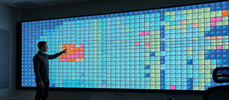 Analytics complexity room ultrawide display