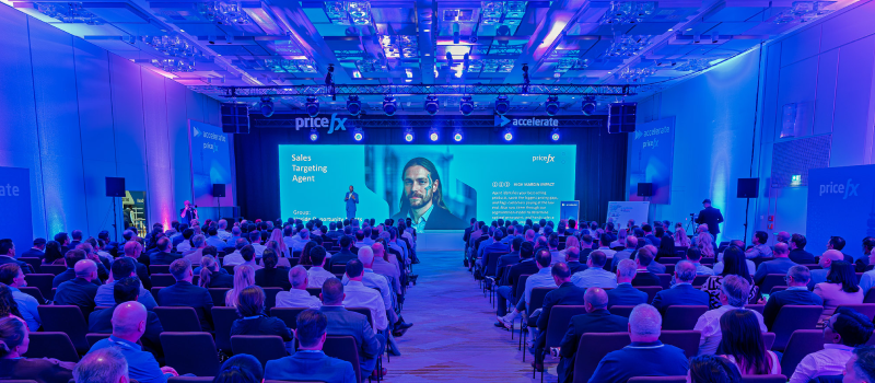 Audience watching a Pricefx Accelerate keynote on the Sales Targeting Agent1