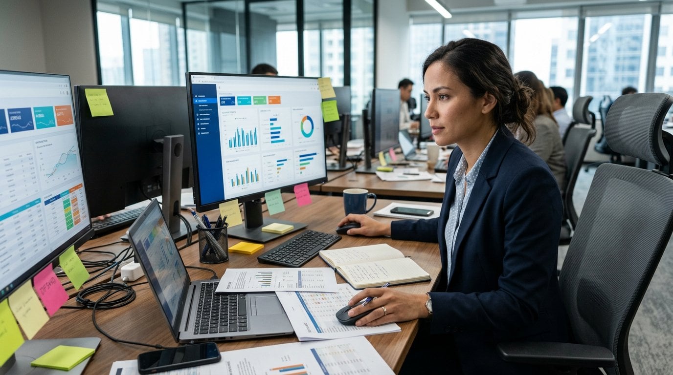 Professional at a workstation focused work
