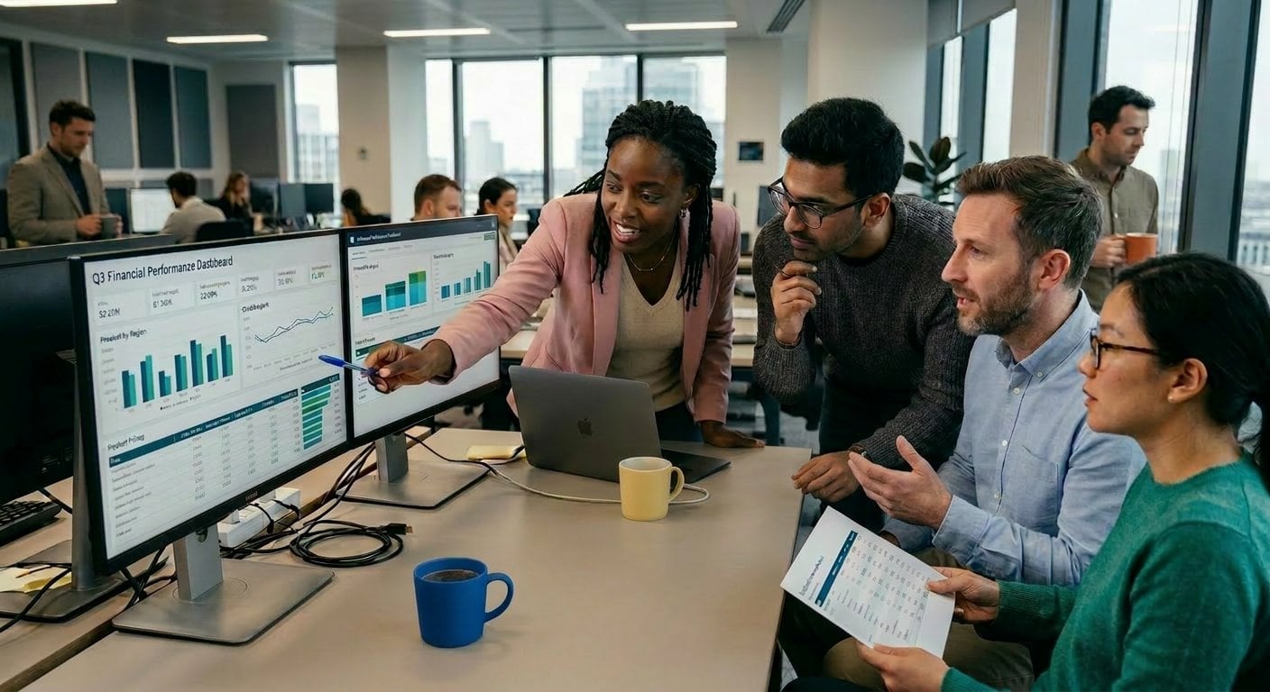 Team reviewing financial performance
