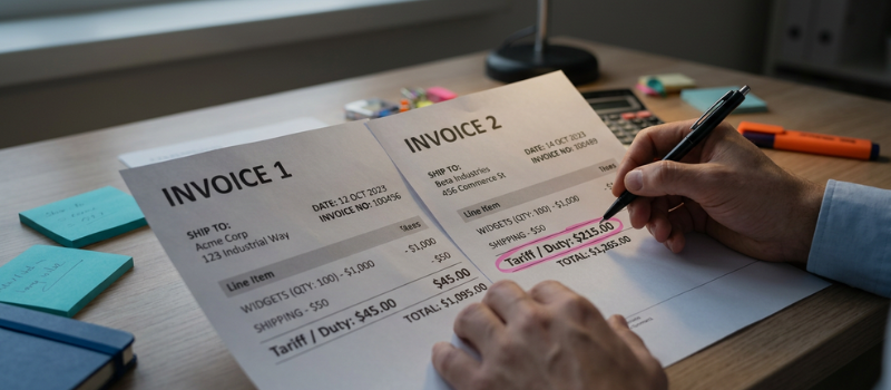 Hands reviewing invoices