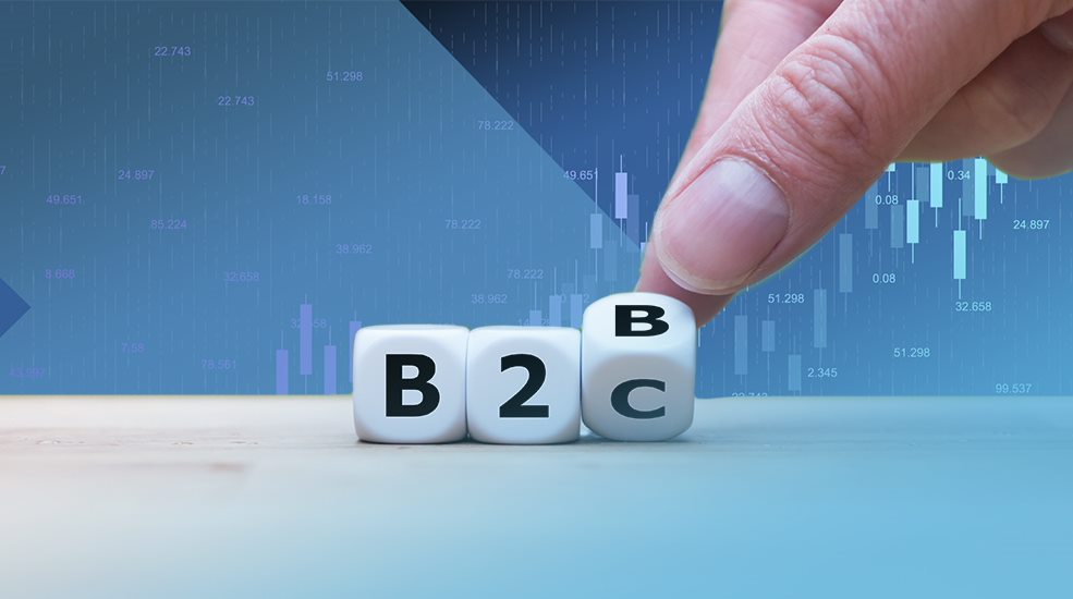 B2B-Dice-Being-Turned-To-B2C-On-Blue-Background