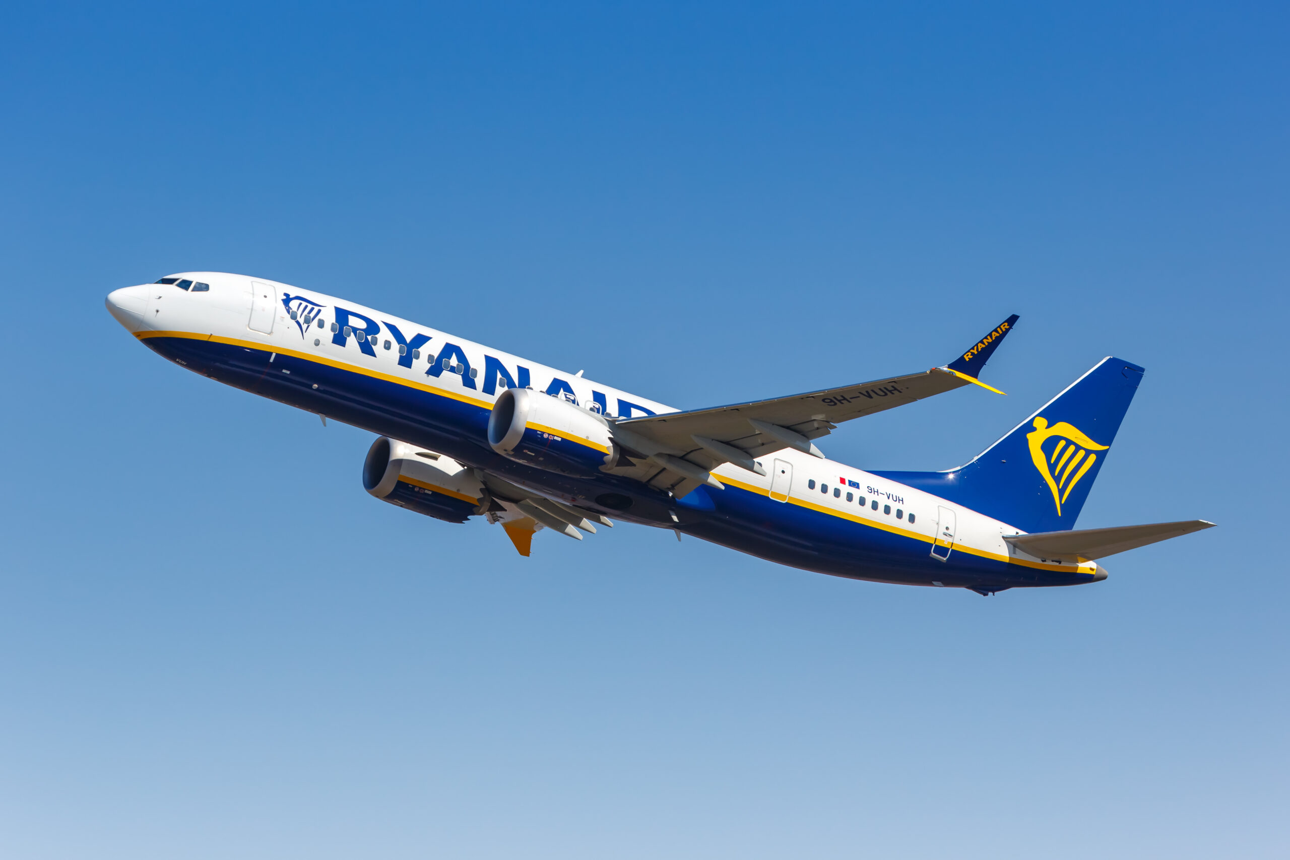 RyanAir-Aircraft-Taking-Off-In-Clear-Skies
