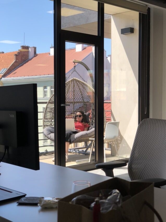 Bara working from the terrace